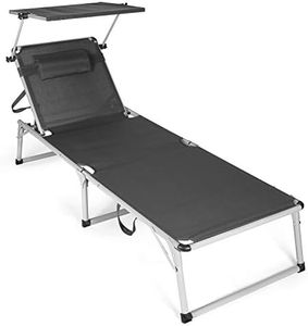 Park Alley - Chaise Longue avec Pare-Soleil - Modèle Deluxe - Cousin Ajustable - Facilement Pliable - Design Sobre et Intemporel - Tissu Facile d'entretien adapté pour l'Extérieur