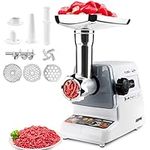 Geepas 2000W Electric Meat Grinder - Sausage Maker, Meat Mincer, Sausage Stuffer Food Grinding Mincing Machine with Kibbe Attachment – 3 Different Cutting Plates, Reverse Function – 2 Year Warranty