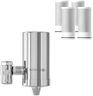 Waterdrop Water Filter Tap, Stainless-Steel Water Filter for Tap, Water Tap Filter Reduces Chlorine, Odor and Bad Taste - 𝐎𝐧𝐥𝐲 𝐅𝐢𝐭 𝐒𝐭𝐚𝐧𝐝𝐚𝐫𝐝 𝐅𝐚𝐮𝐜𝐞𝐭𝐬 (4 Filter Included)