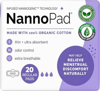 NannoPad Organic Pads for Women - 100% Organic Cotton Pads with Wings - High Absorbency 130mL, Comfortable & Ultra-Thin - No Fragrances, Odor-Control, Breathable - Regular (1 Pack, 20 Count)