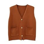 Sweater Vest Women Button Up Casual Outwear Spring Autumn Sleeveless V-Neck Loose Vest caramel XL