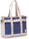 Teacher Utility Tote Bag with Multiple Pocket Lightweight Organizer Handbag for Nurses and Soccer Moms, Beige/Navy, One_Size