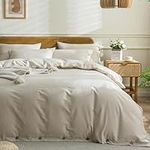 JELLYMONI Cream Grey 100% Washed Cotton Linen Like Textured Duvet Cover Set, 3pcs Luxury Soft Bedding Set with Buttons Closure. Solid Color Pattern Duvet Cover King Size(No Comforter)