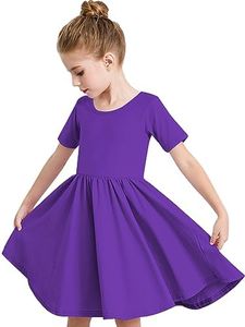 Stelle Toddler/Girls Knee-Length Short Sleeve Casual A-Line Twirly Skater Dress (A02-Purple (without Pocket), 7 Years)