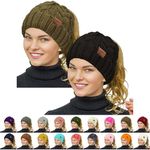 Rosoz Ponytail Beanie for Women,Winter Warm Beanie Tail Soft Stretch Cable Knit Messy High Bun Hat