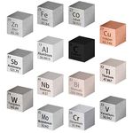 Ripeng 14 Pcs Metal Element Cubes Density Cube Set Element Periodic Table Pure Tungsten Cube, Titanium, Bismuth, Aluminum, Iron, Copper, etc for Element Collections Gift Hobbies Lab Material (10 mm)