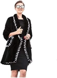 LVCOMEFF Women Genuine Knitted Mink Fur Long Coat Winter Black Gray Beige White