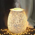 Sykollas Glass Electric Oil Burner Wax Melt Burner, Aroma Lamp Candle Warmer Melter Essential Oil Fragrance Burner, Night Light Oil Lamp for Home Bedroom Living Room Decoration Gift - Silver