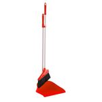 HOMESHOPA Premium Standing Dustpan & Brush Set, Long Handled Upright Large Dustpan and Soft Broom, Household Cleaning Sweeping Brush for Indoor Outdoor Home Kitchen Office Lobby (Red)