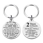 2 Year Anniversary Keychain Gifts - Steel Engraved 2nd Wedding Anniversary Keepsake - Happy Two Year Anniversary for Men Women Boyfriend Husband