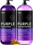 Purple Toning Shampoo and Conditioner Set - Sulfate Free, with Biotin and Argan Oil for Color Treated and Gray Hair