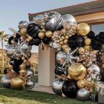 Black Gold Balloon Garland - Black Silver Balloon Arch Kit Black Agate Balloons Foil Explosion Star Balloons 4D Marble Balloons for Birthday New Year Graduation Anniversary Prom Riders