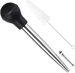 Home Servz 304 Stainless Steel Turkey Baster Syringe Injector Needle With Cleaning Brush- black Rubber Bulb