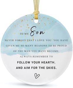 to My Son Ornaments Gift from Parents 2023 ，Christmas Ornament for Son Forever Pendant from Mom Dad，Best Son Ever Gift Ceramic Xmas Tree Decorations with Gift Box