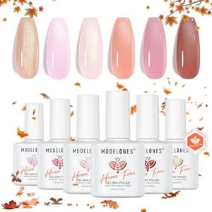 Modelones Hema Free Gel Nail Polish Set, Nude 6 Colors Neutral Gel Polish Skin Tone Pink Glitter Nail Polish Shimmery Pear Gel Polish Starter Kit Soak Off All Season Nude Gel Nail Polish LED Manicure