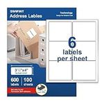 Address Labels, 3-1/3"x4" Shipping Address Labels for Inkjet & Laser Printers, 600 Labels, 100 Sheets, Easy to Peel