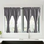 NICETOWN Short Curtains with Attached Valance for Small Window, Thermal Insulated Rod Pocket Room Darkening Curtains for Living Room, 52" Wide x 45" Long, 2 Panels, Grey