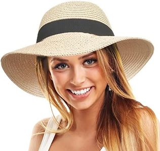 TOSKATOK Women's Straw Sun Beach Hat UPF 50+ Protects from UV Rays, Wide Brim, Packable for Travel and Holidays-Cream