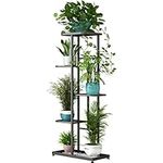 LINZINAR Plant Stand Metal 5 Tier 6 Potted Multiple Flower Pot Holder Shelf Indoor Outdoor Planter Display Shelving Unit for Patio Garden Corner Balcony Living Room (5 Tier 6 Potted, Dark Grey)