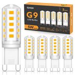 QNUJN G9 Led Bulbs Warm White, 5W, 500LM, 3000K, Equivalent to 50W Halogen, Non-Dimmable Energy Saving Light Bulb for Home Lighting Decor, Chandelier, Wall Light, Crystal Lamp-5 Packs