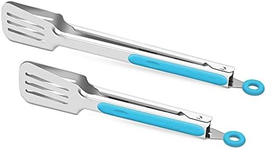 Premium 304 Stainless Steel Barbecue Turners, Heavy Duty Non-Stick BBQ Cooking Kitchen Tongs, 9" and 12" Blue