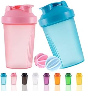 YAYAYOUNG Shaker Bottle Protein Shakes Cup and 13.5-Ounce/400ML Shaker Bottle with Whisk Balls, Protein Shaker Bottle Set, Free of BPA plastic (2PCS) (Blue+Pink) 001