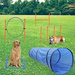 GeerDuo Dog Agility Training Equipment, Obstacle Agility Training Starter Kit for Doggie, Including Tunnel, 13 Weave Poles, Adjustable Hurdle, Jump Ring, Pause Box and Carrying Bag(Blue)