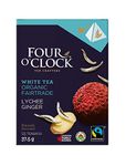 Four O'Clock Organic Fairtrade White Tea Ginger Lychee, Non-GMO, Kosher, Gluten-Free, 15 Count, Pyramid, 37,5g