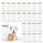 AGH 25 Pack 16oz Clear Sublimation Glass Cups with Bamboo Lid, Sublimation Glass Blanks Cups Jar Can with Splash-proof Lid and Straw, Straight Sublimation Tumblers for Iced Coffee Milk Juice, Gift