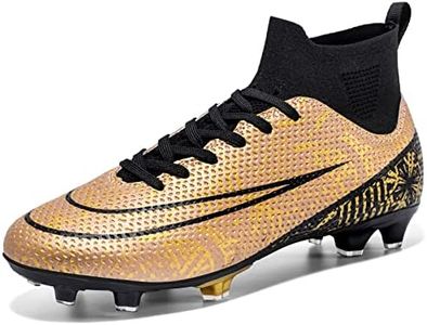 Biayvisas Soccer Cleats for Mens Womens Turf Soccer Shoes Indoor Footall Cleats High Ankle TF AG FG Football Boots Wide Training Sneaker, Gold, 13 Women/11 Men