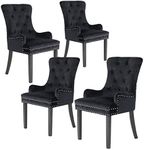 La Bella 4 Set French Provincial Dining Chair Ring Studded Lisse Velvet Rubberwood - Black