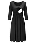 OUGES Womens 3/4 Sleeve Summer Plain Maternity Dresses Nursing Gown Breastfeeding Clothes(Black,S)