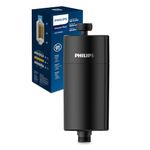Philips Water in-Line Shower Filter, 50 000 L Filtration Capacity, Black, Reduces Chlorine by up to 99%, Easy to Install, fits All Standard Hoses and taps