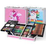 WISHKEY 145 Pieces Art Set for Kids with Unicorn Theme Storage Case, Art and Craft Supplies Kit for Drawing and Painting with Oil Pastel, Water Color, Color Pencils, Sketch Pen (Pack of 1, Pink)