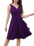 MSLG Women's Elegant V Neck V-Back Sleeveless Ruffle Chiffon Casual Dress Swing A Line Cocktail Party Dresses 758, Purple, Small