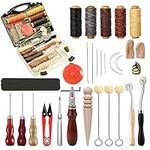 Leather Working Tools for Beginners,Professional Leather Craft Kit with Waxed Thread Groover Awl Stitching for Leather Craft Adults Gifts with Leather Tool Box