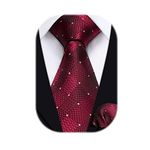 HISDERN Extra Long Check Tie Handkerchief Men's Necktie & Pocket Square Set, XL, 63 inches length, Red / White