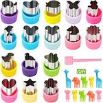 16 Pieces Fruit Shape Cutters Vegetable Cutter Set Mini Animal Cookie Cutters Fruit Stamps Mold 10 PCS Cute Cartoon Animals Food Picks and Forks