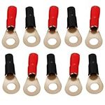 InstallGear 8 Gauge AWG Crimp Ring Terminals Connectors - 10-Pack (5 Positive, 5 Negative)