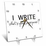 3dRose dc_194455_1 I Write Whats Your Superpower Fun Gift for Writers Writing Love Desk Clock, 6 by 6"