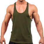 Men's Stringer Gym Tank Top Shirt Print Cotton Bodybuilding Sport Vest (XL, Army Green)