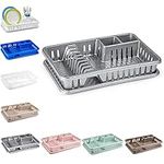 plastific Plastic Dish Drainer Plate Cutlery Rack Kitchen Sink Utensil Draining Cup Holder Plastic Dish Drainer Rack and Plastic Sink Drainer Tray (45 x 29.7 x 8cm, Silver)