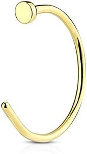 FIFTH CUE 18G Gold Flat Disc Nose Hoop 316L Surgical Steel Ring