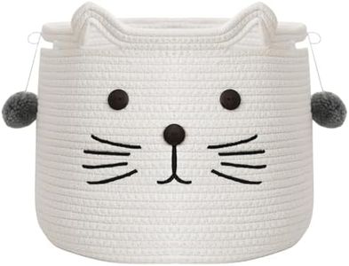 INough Cat Toy Basket Large Woven Cotton Rope Storage Basket, Laundry Basket with Button Decoration for Blanket, Gift Basket for Cat Kitten Toy Box with Cat Toy Balls