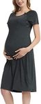 GINKANA Maternity Labor Delivery Hospital Gown Breastfeeding Nursing Nightgown Nursing Nightdress, Dark Grey, Large