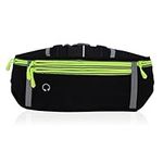 Running Belt with Adjustable Elastic Waist Strap, Waterproof Running Fanny Pack with 4 Zipper and Headphone Hole, Sweatproof Waist Running Belt for Sports and Outdoors Activities (Black Green)