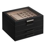 SONGMICS Jewelry Box with Glass Lid, 3-Layer Jewelry Organizer, 2 Drawers, 8 x 9.1 x 5.3 Inches, Graphite Black and Silver UJBC239BK