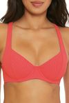 Becca by Rebecca Virtue Women's Standard Modern Edge Underwire Bikini Top, Adjustable, Tie Back, Swimwear Separates, Paprika, D