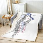 Fashion Girls Throw Blanket Stylish Lady Plush Blanket Female with Long Hair in Wide Brim Hat and Tattoo Sherpa Blanket Modern Simple Fuzzy Blanket for Sofa Bed,Room Baby 30x40 Inch