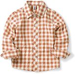 OCHENTA Boys Plaid Button Down Shirts Long Sleeve Roll Up Cotton Spring Fall Shirt Casual Tops Coffee 100-24 Months